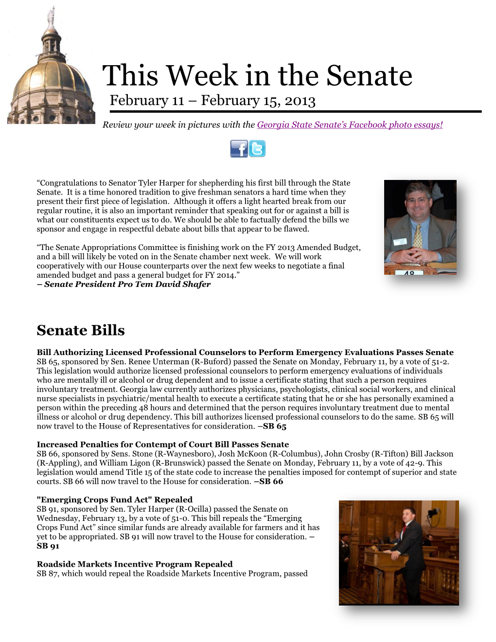 This Week in the Senate February 11 – February 15, 2013