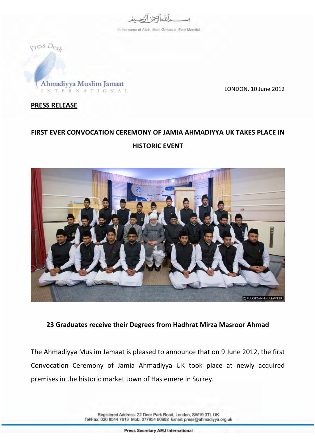 Press Release First Ever Convocation Ceremony Of