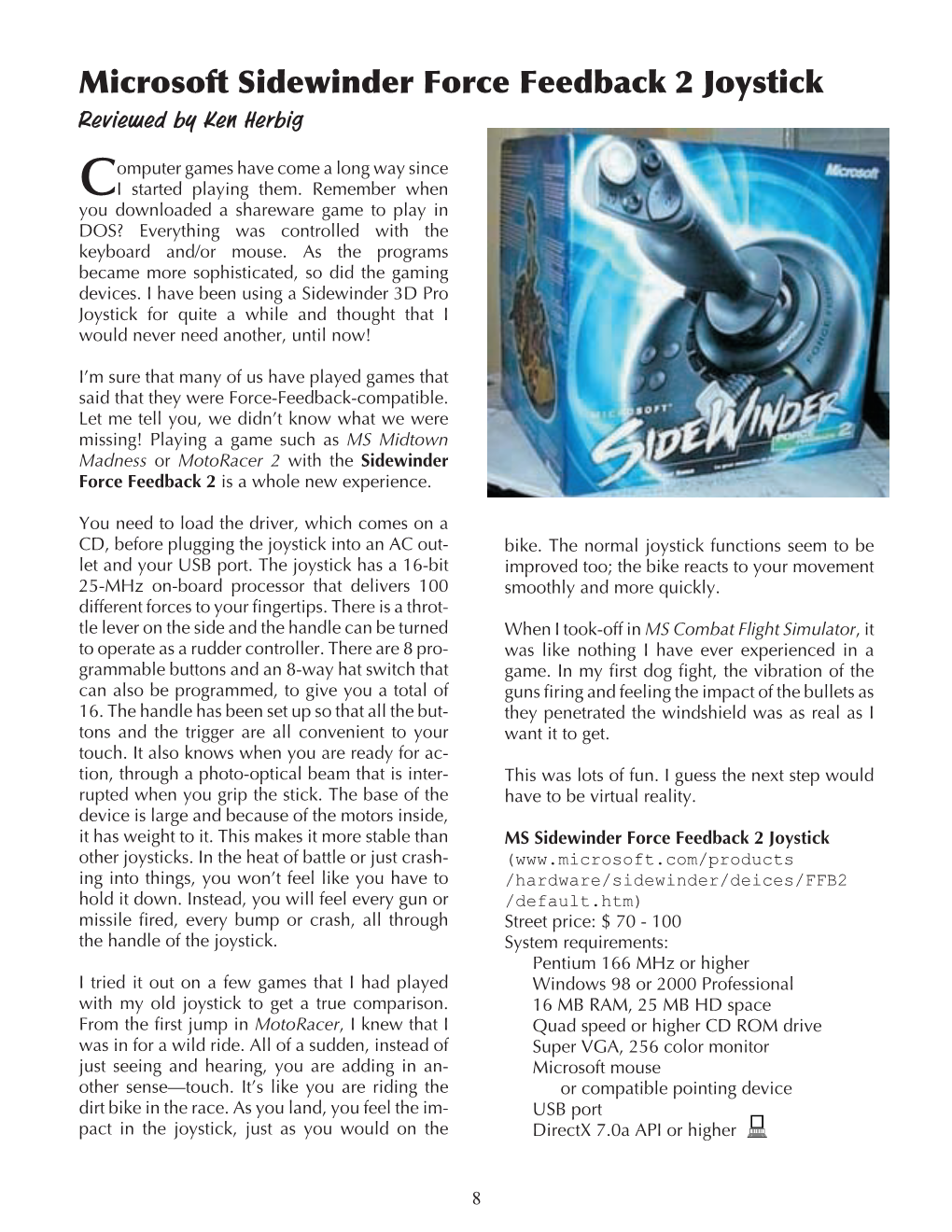 Microsoft Sidewinder Force Feedback 2 Joystick Reviewed by Ken Herbig