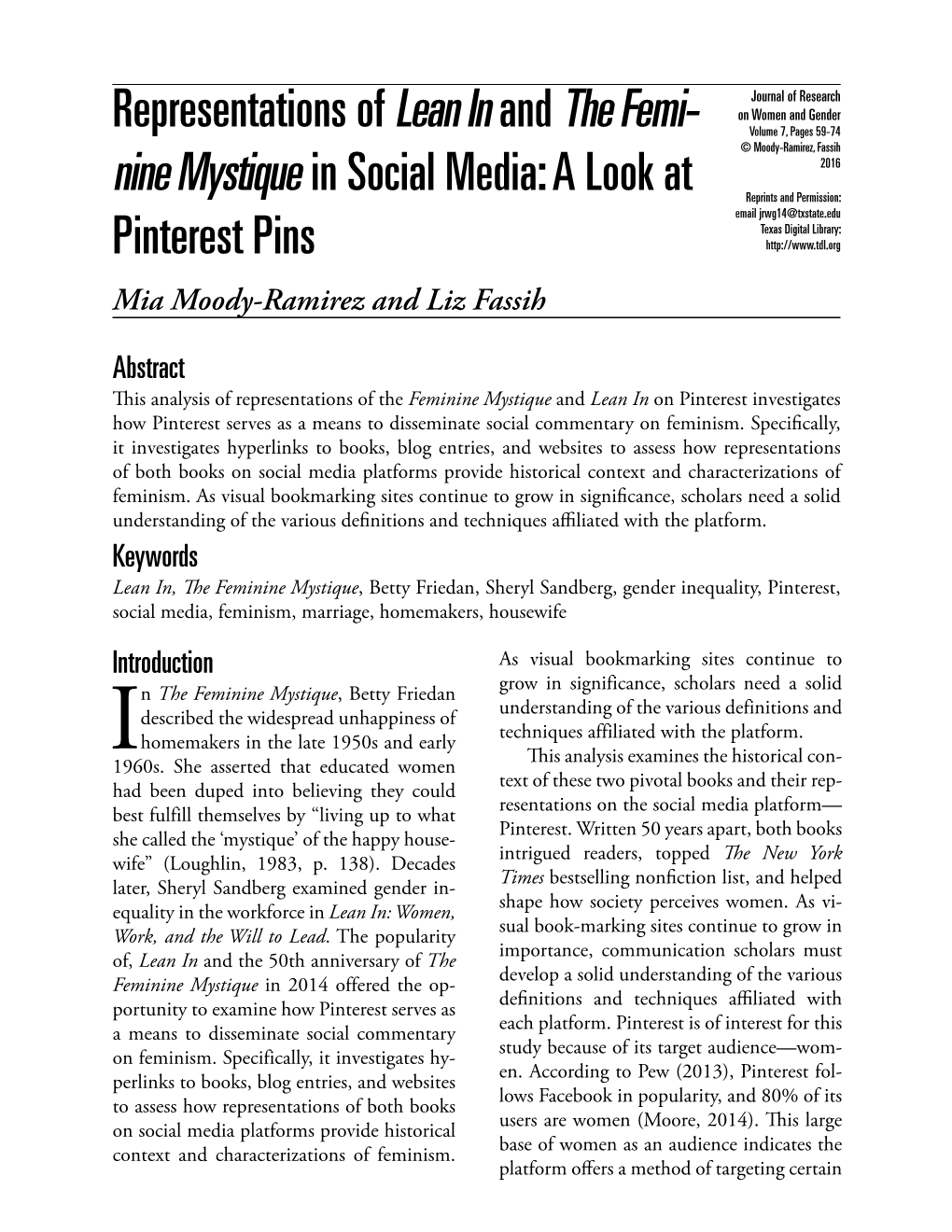 Representations of Lean in and the Femi- Nine Mystique in Social Media