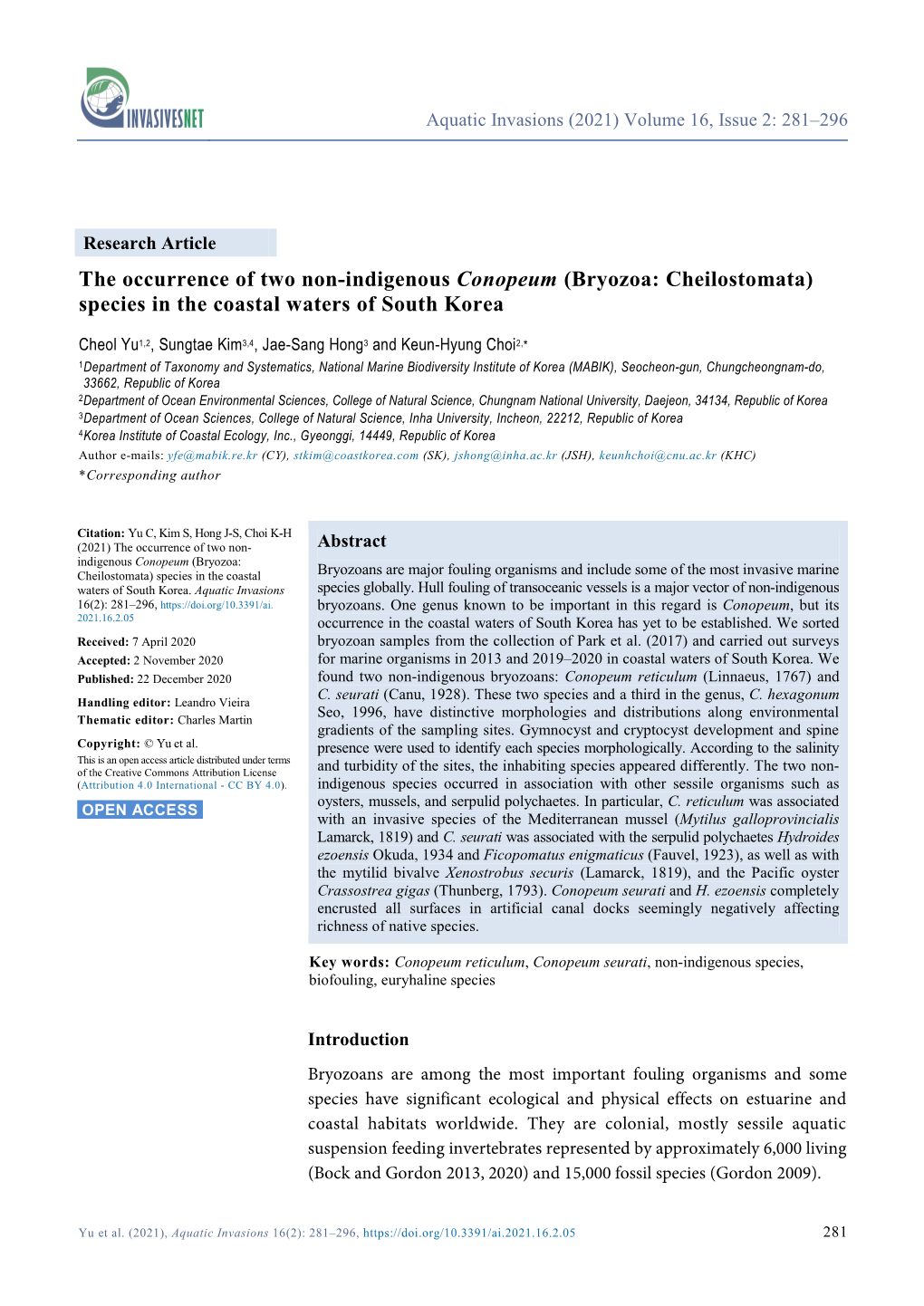 (Bryozoa: Cheilostomata) Species in the Coastal Waters of South Korea