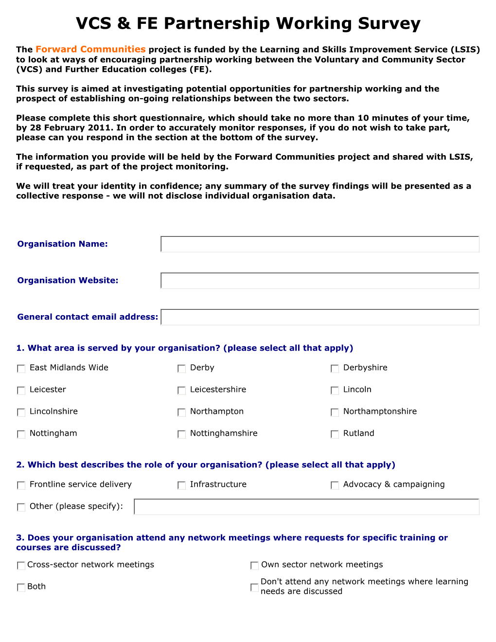 VCS & FE Partnership Working Survey