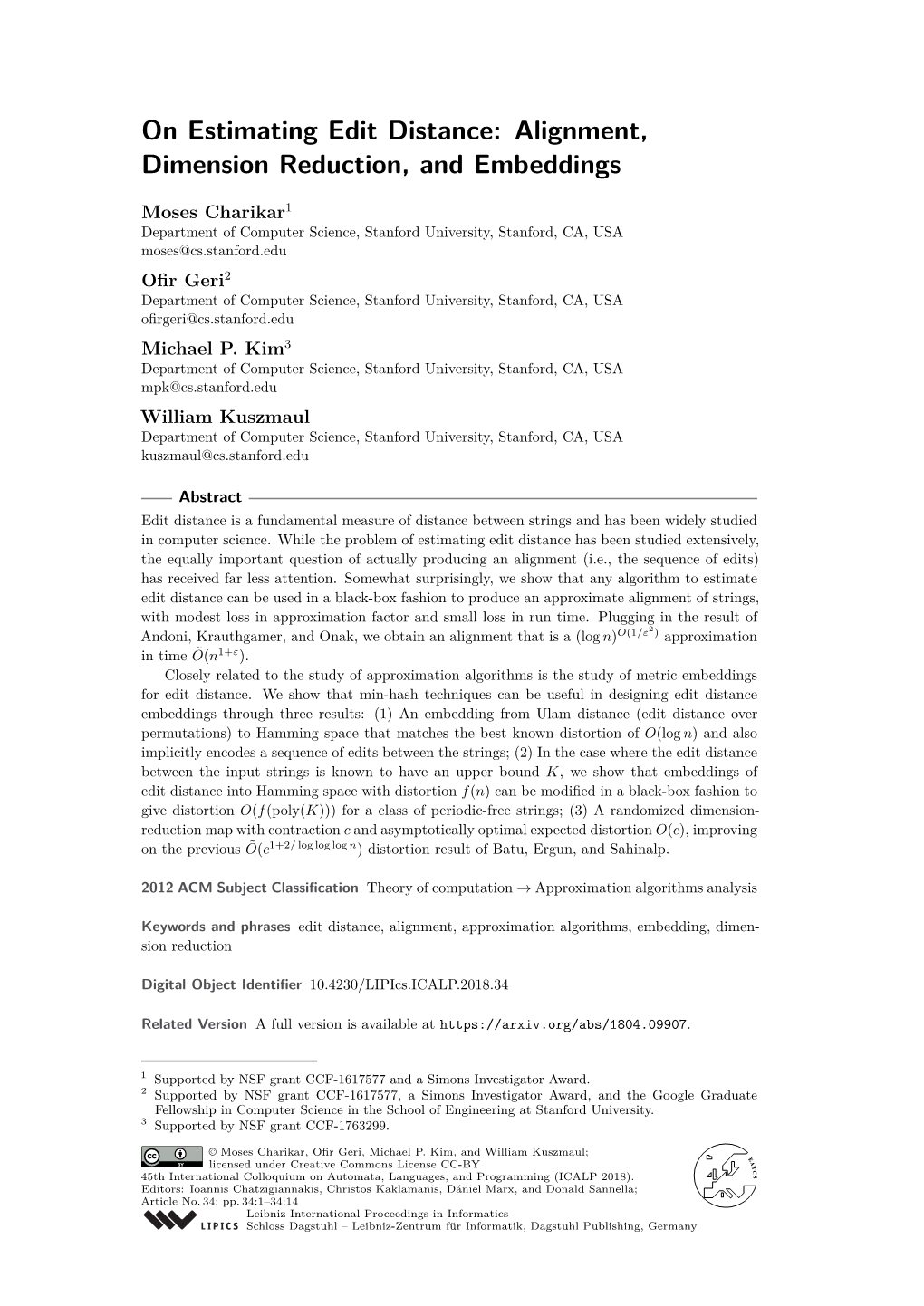 On Estimating Edit Distance: Alignment, Dimension Reduction, and Embeddings