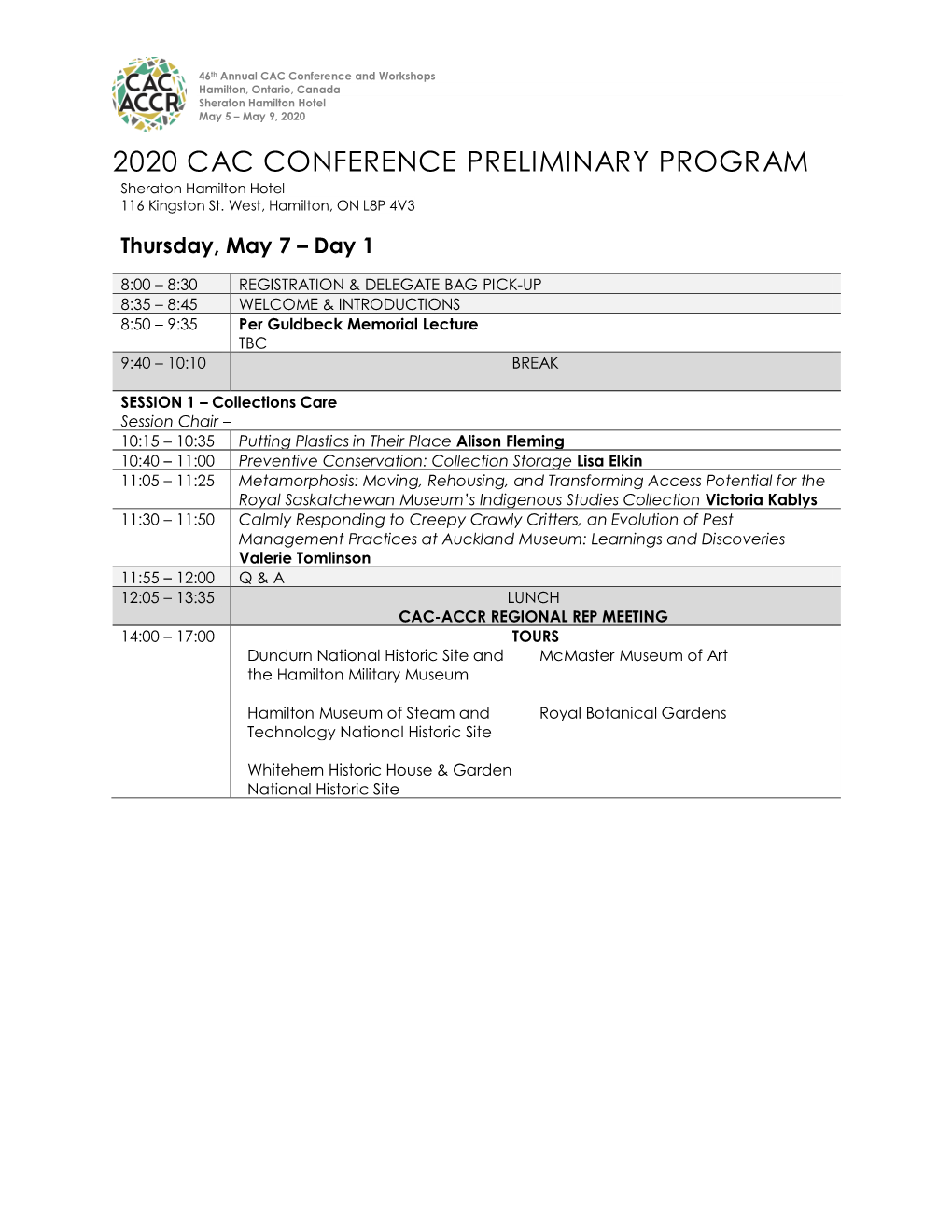 2020 Cac Conference Preliminary Program