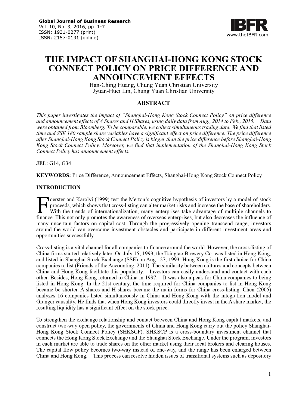 The Impact of Shanghai-Hong Kong Stock Connect Policy