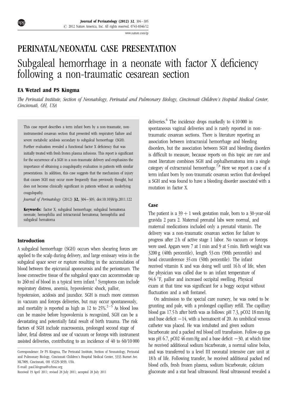 Subgaleal Hemorrhage in a Neonate with Factor X Deficiency Following A