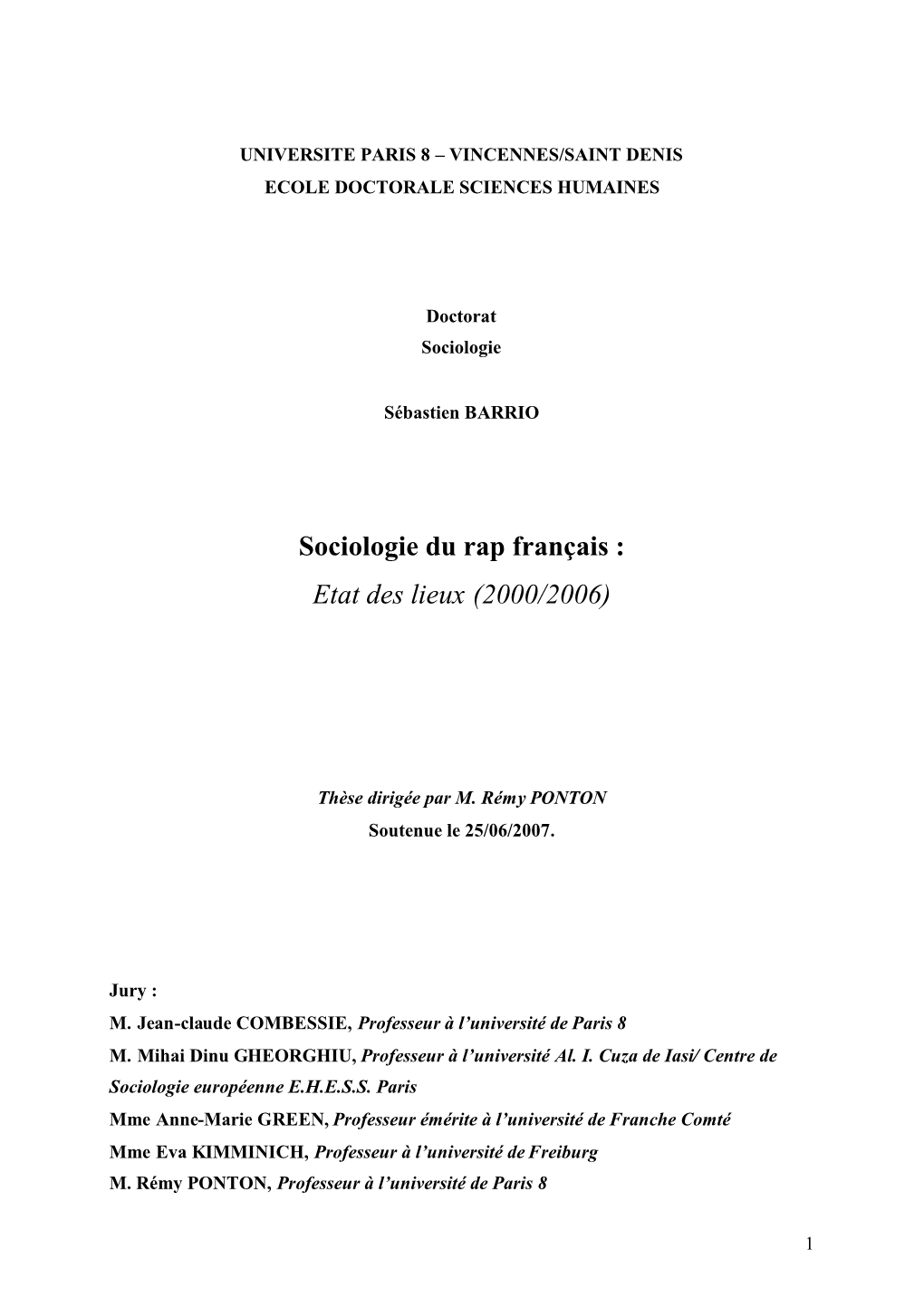 Sociologie Du Rap Français : Etat Des Lieux (2000/2006)