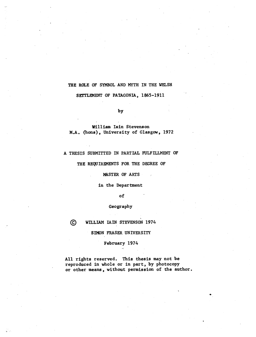 The Role of Symbol and Myth in the Welsh Settlement of Patagonia, 1865-1911