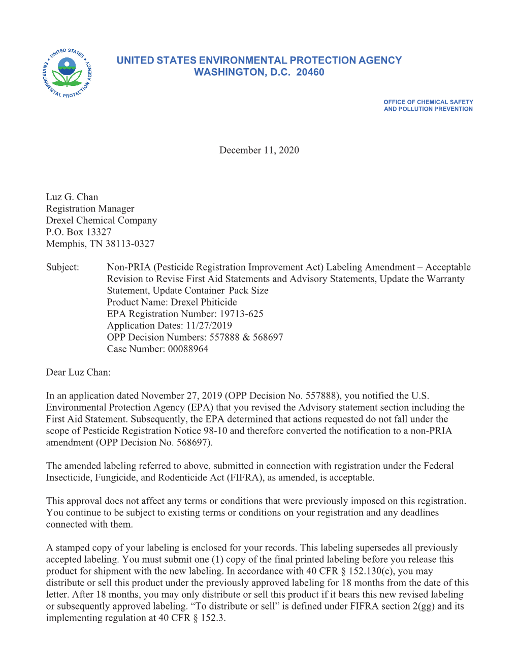 US EPA, Pesticide Product Label, DREXEL PHITICIDE,12/11/2020