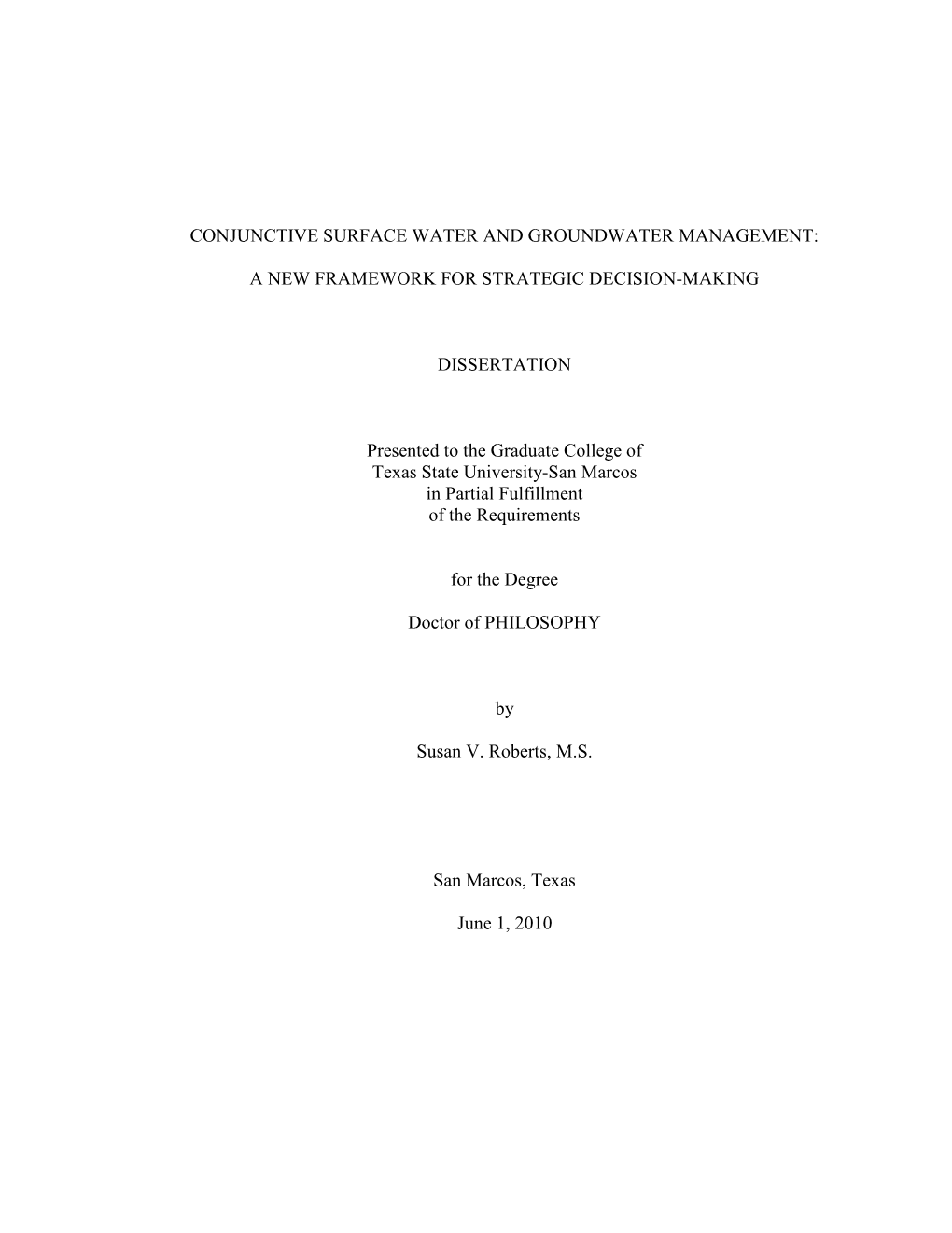 Conjunctive Surface Water and Groundwater Management