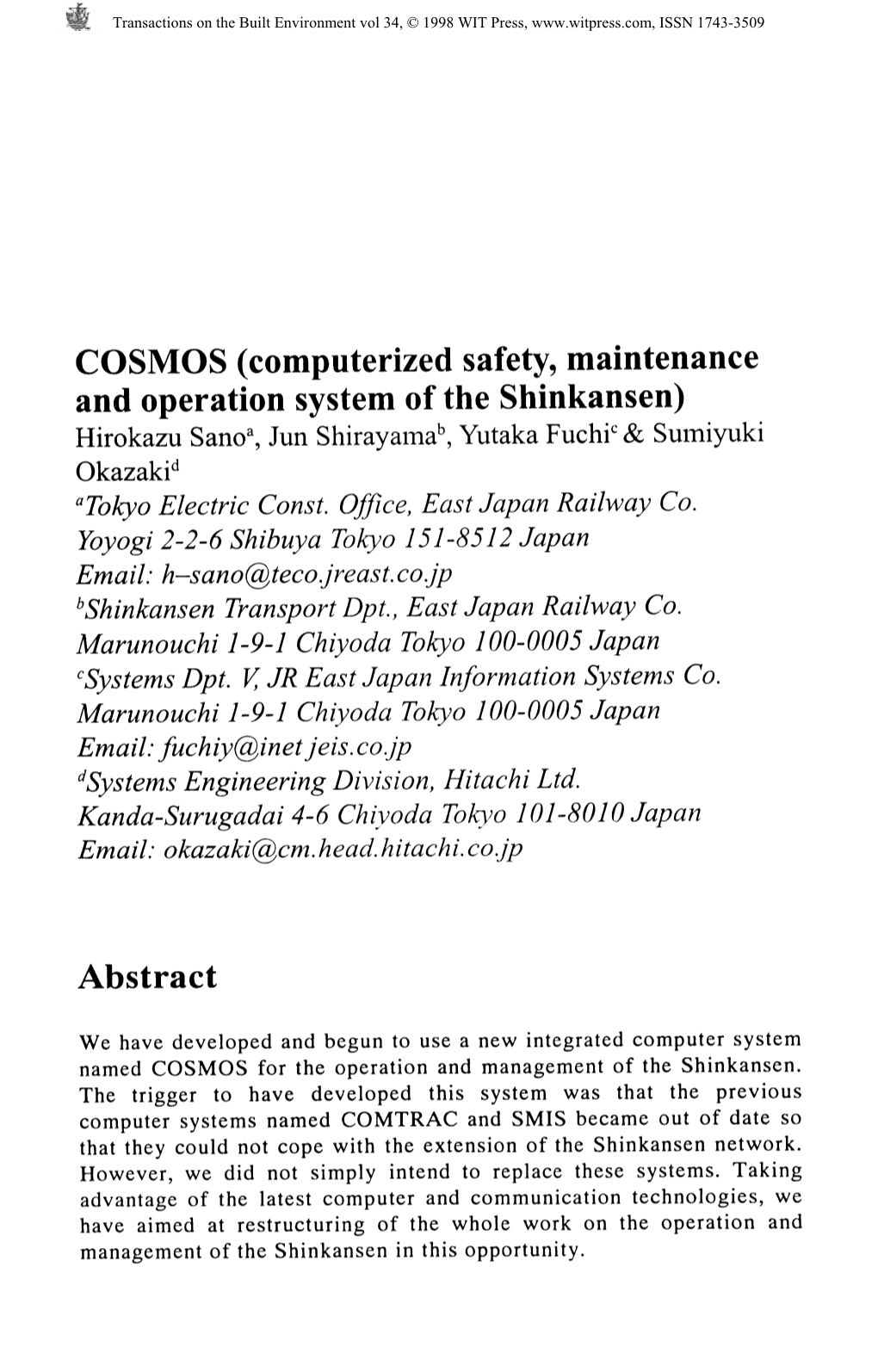 COSMOS (Computerized Safety, Maintenance and Operation System of the Shinkansen)