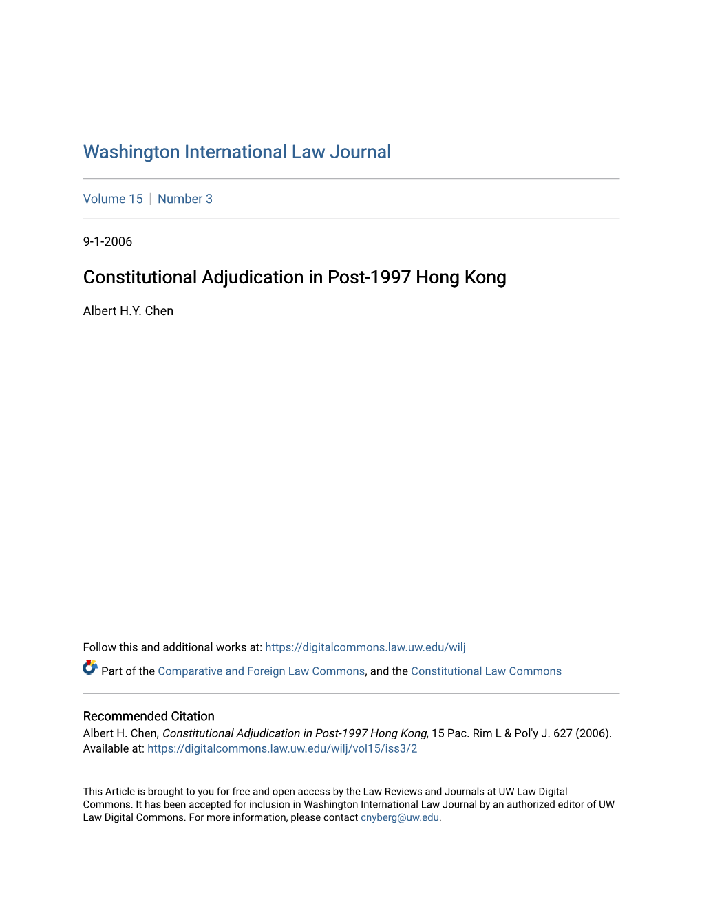 Constitutional Adjudication in Post-1997 Hong Kong