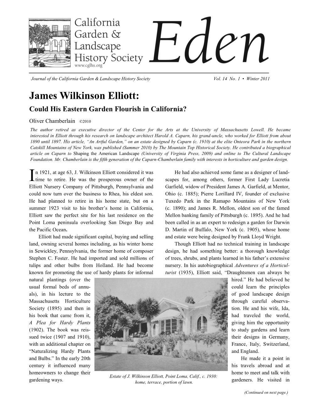 James Wilkinson Elliott: Could His Eastern Garden Flourish in California?
