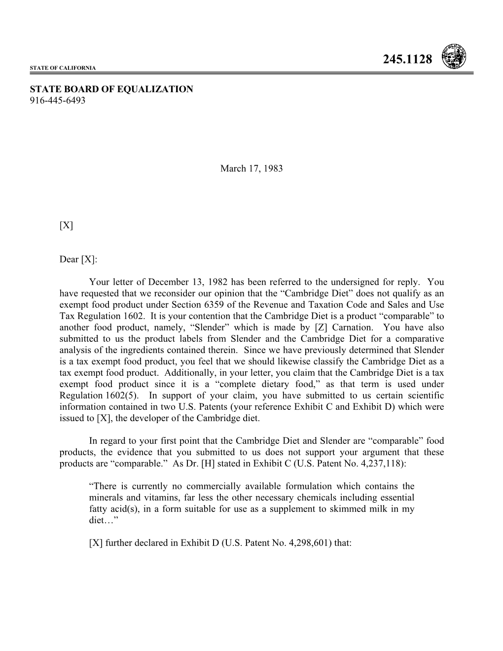 Your Letter of December 13, 1982 Has Been Referred to the Undersigned for Reply