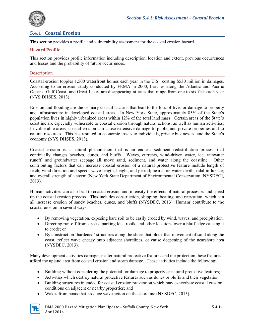 Section 5.4.1: Risk Assessment – Coastal Erosion