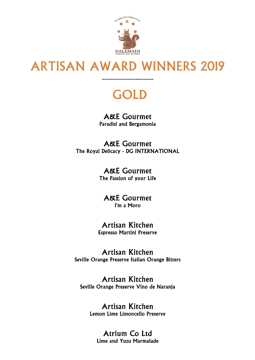 Gold Winners 2019