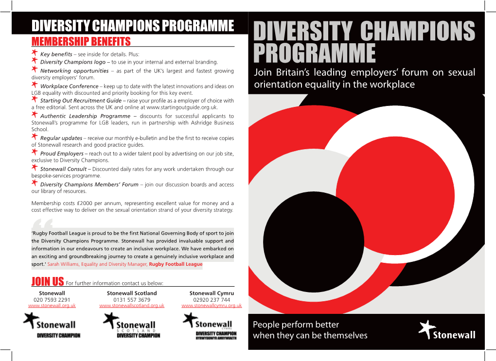 PROGRAMME MEMBERSHIP BENEFITS DIVERSITY CHAMPIONS Key Beneﬁts – See Inside for Details