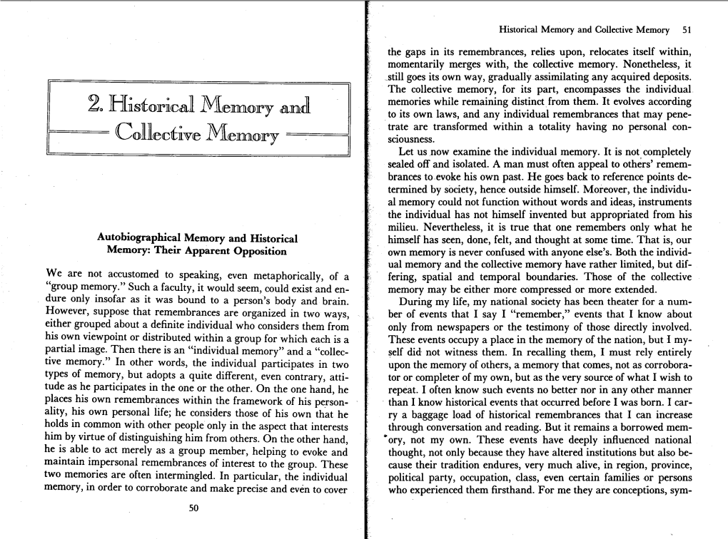 Historical Memory and Collective Memory