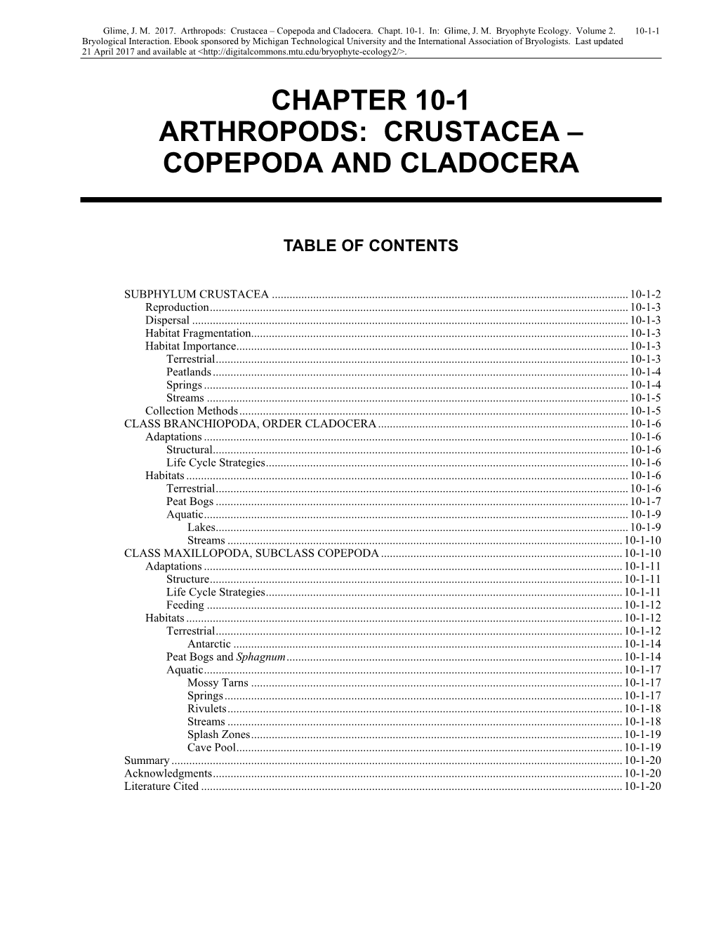 Chapter 10-1 Arthropods: Crustacea – Copepoda and Cladocera