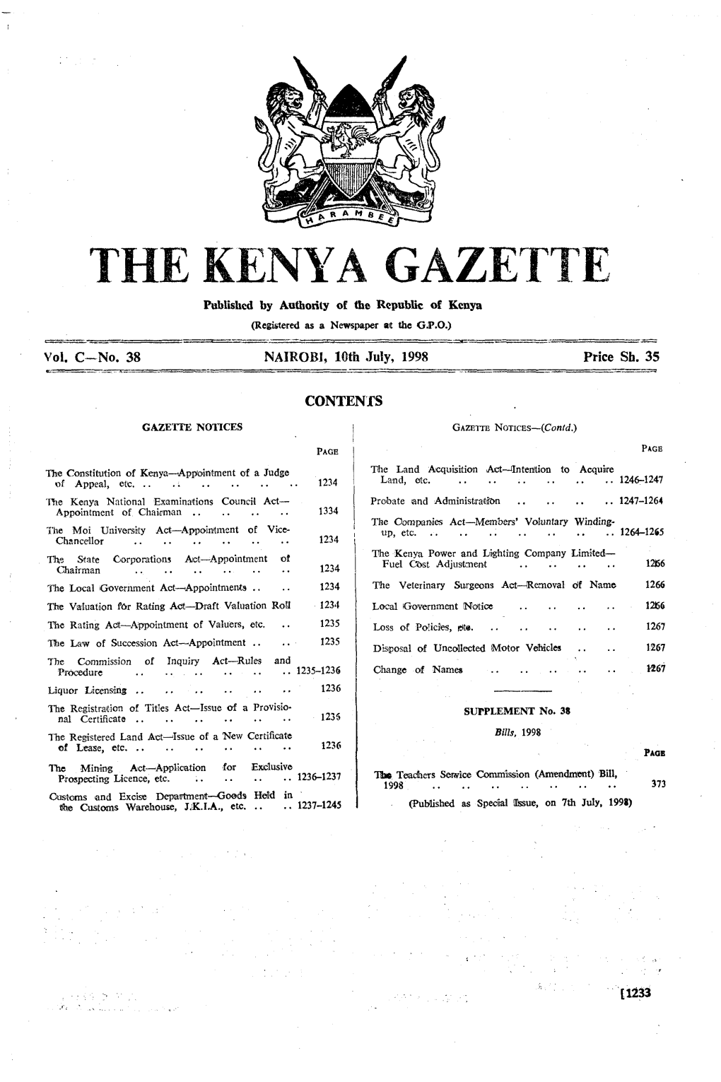 THE KENYA GAZETTE 10Th July, 1998