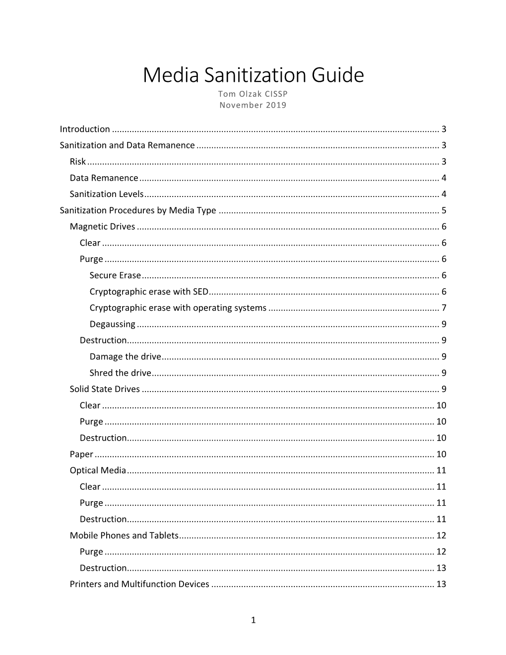Media Sanitization Guide Tom Olzak CISSP November 2019