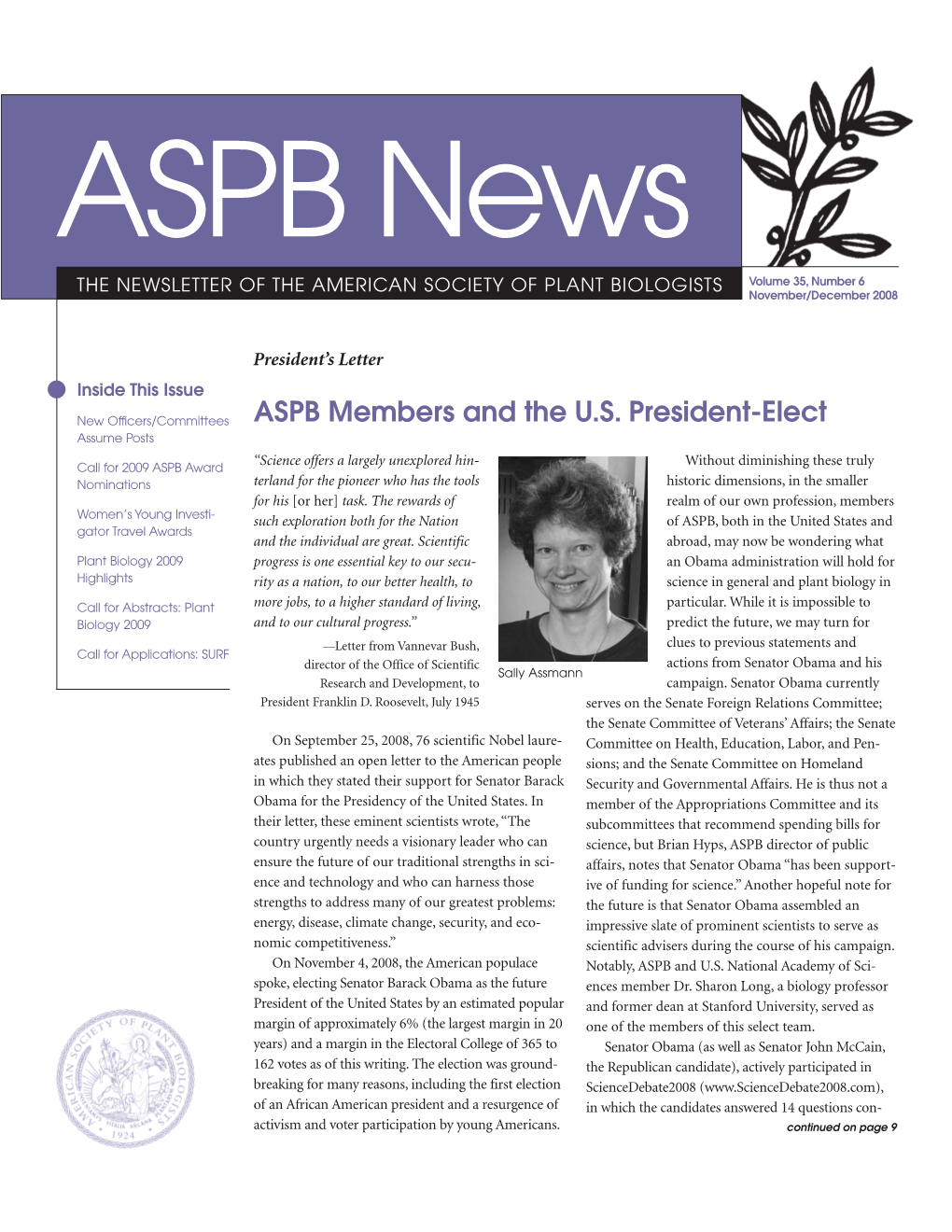Web Copy Novdec08:New ASPB News 2008.Qxd