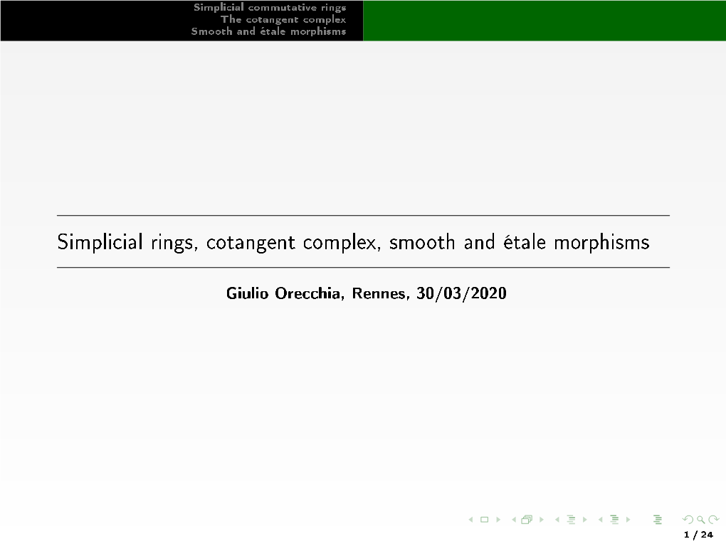 Simplicial Rings, Cotangent Complex, Smooth and Étale Morphisms