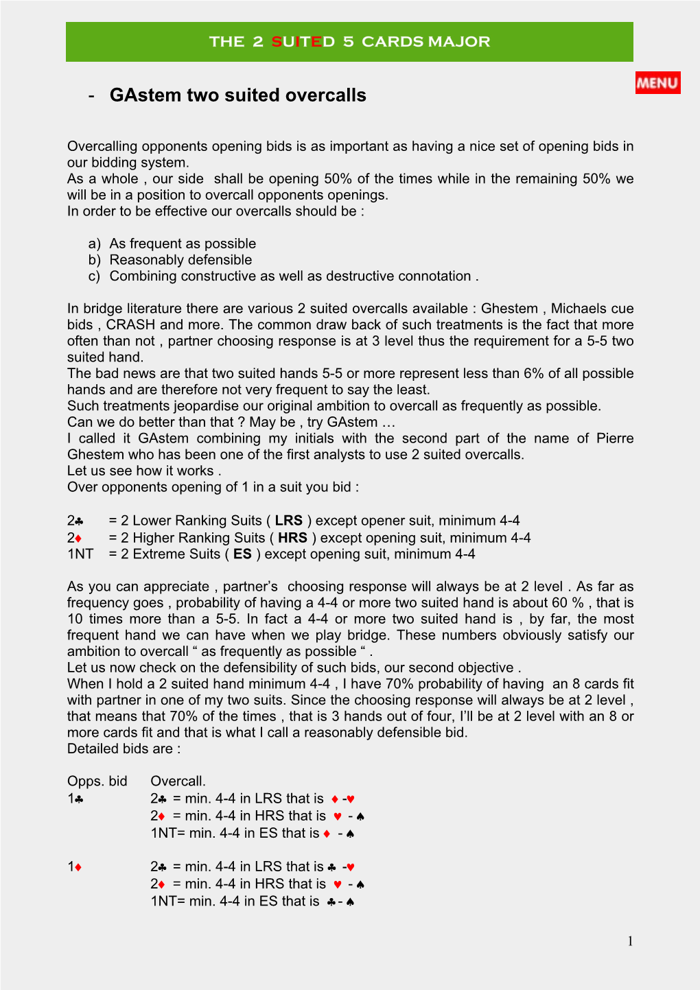 Gastem Two Suited Overcalls