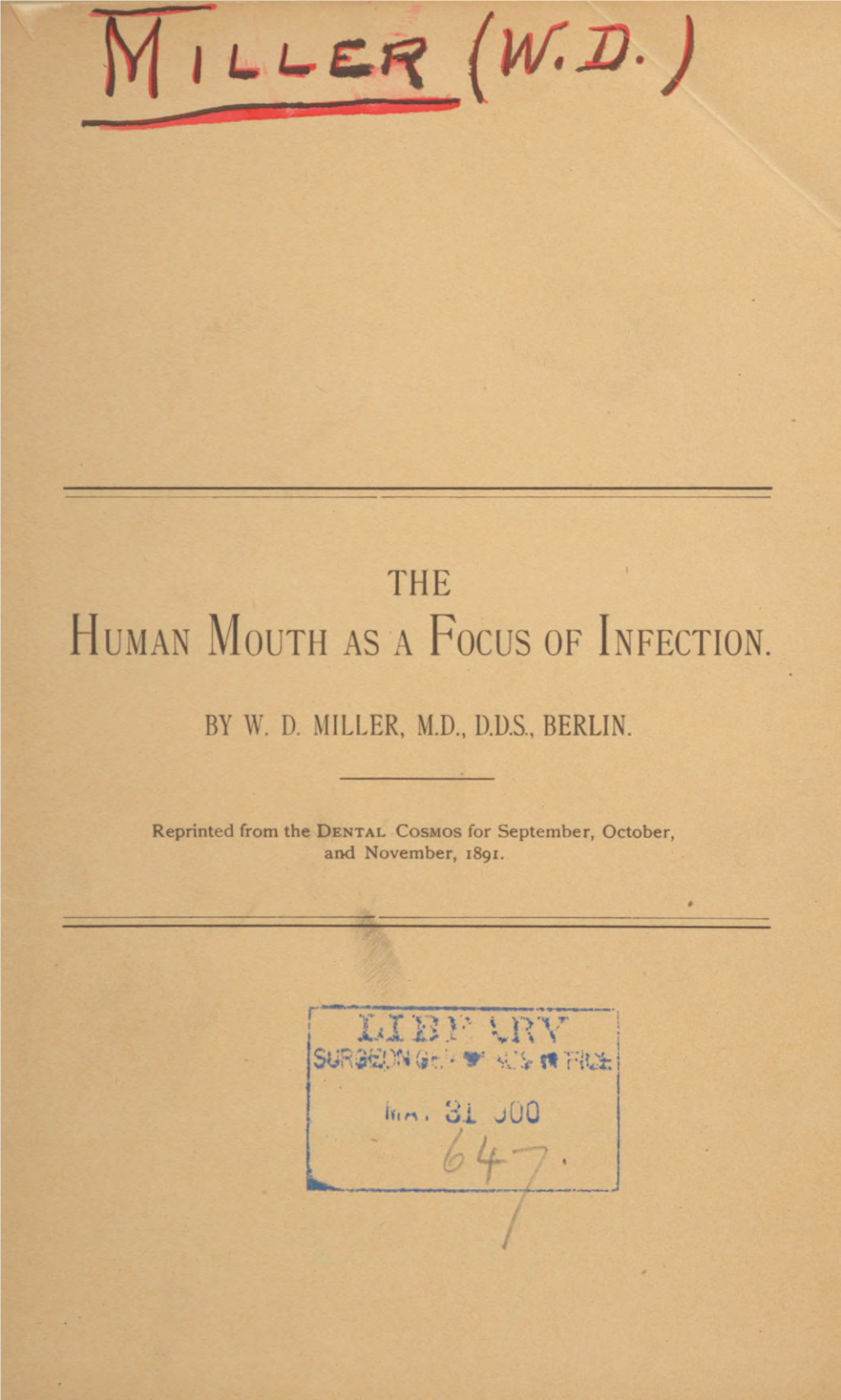 The Human Mouth As a Focus of Infection