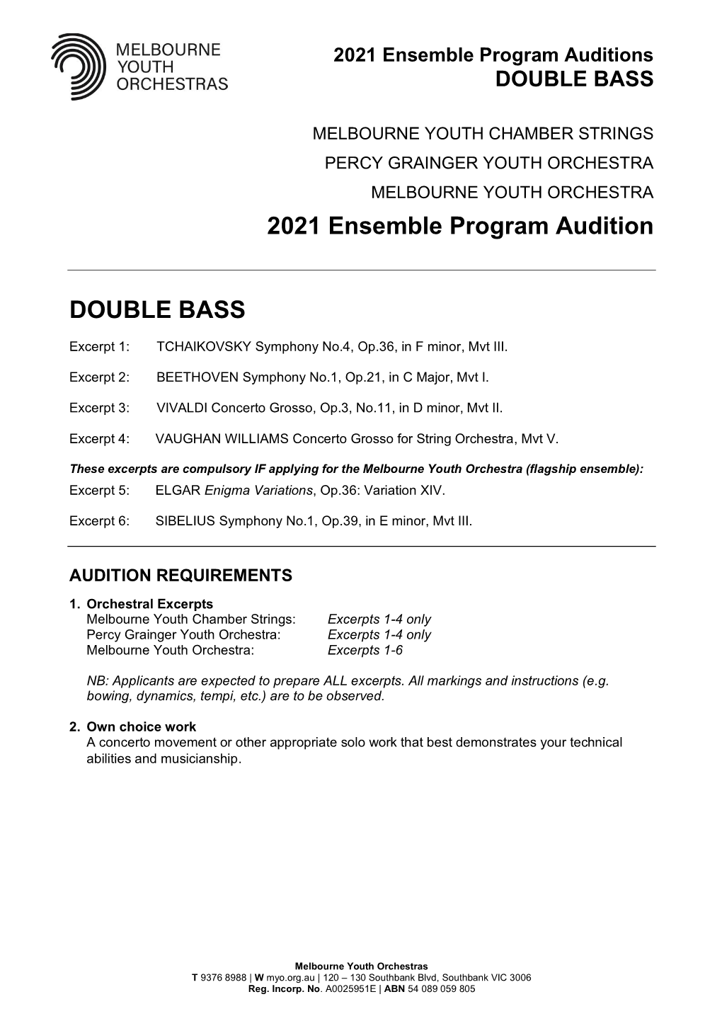 2021 Ensemble Program Audition DOUBLE BASS