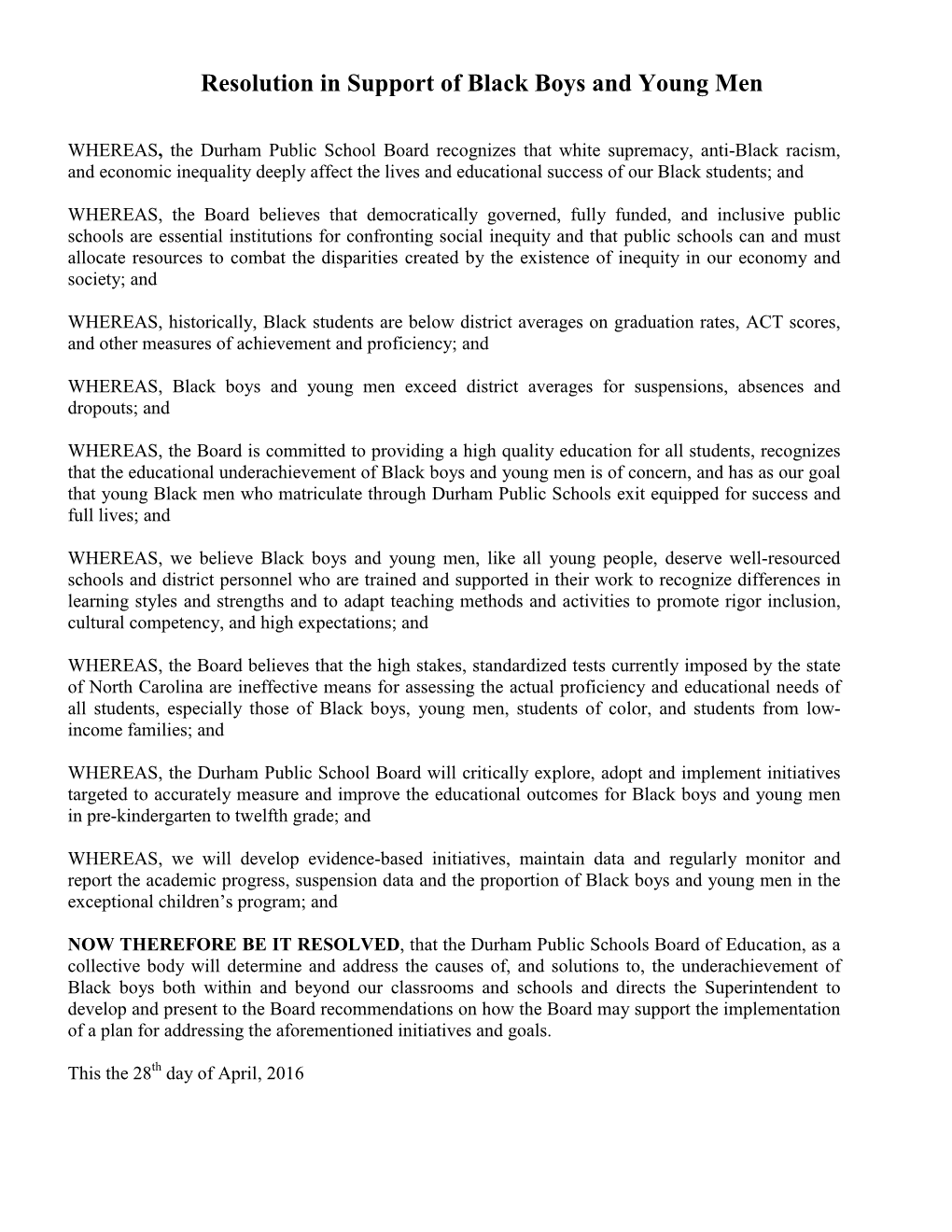 Resolution in Support of Black Boys and Young Men