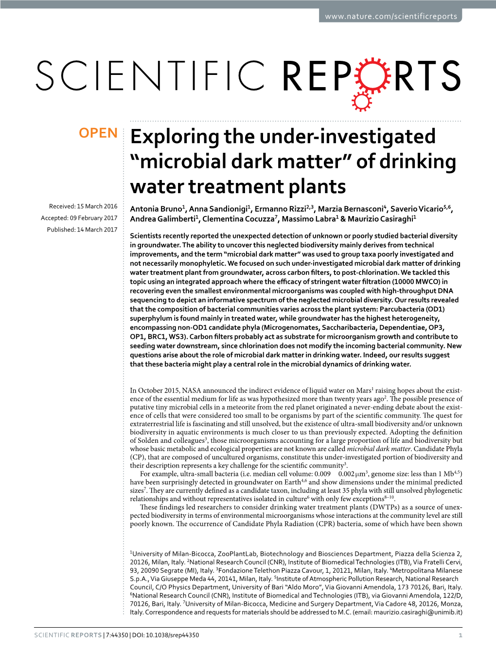 “Microbial Dark Matter” of Drinking Water Treatment Plants