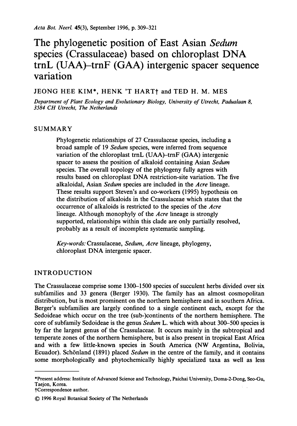 The Phylogenetic Position Species (Crassulaceae) Chloroplast