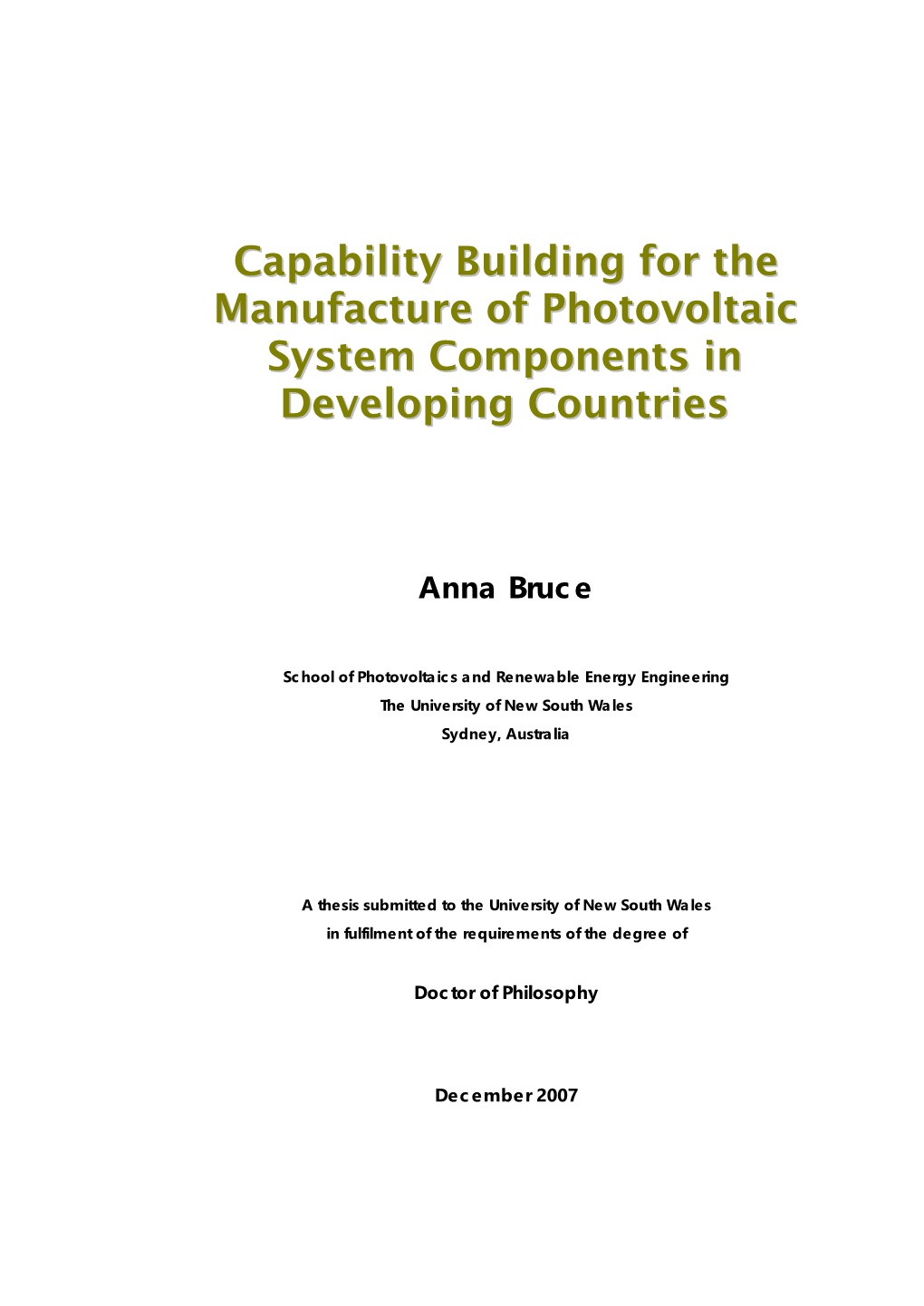 Capability Building for the Manufacture of Photovoltaic System