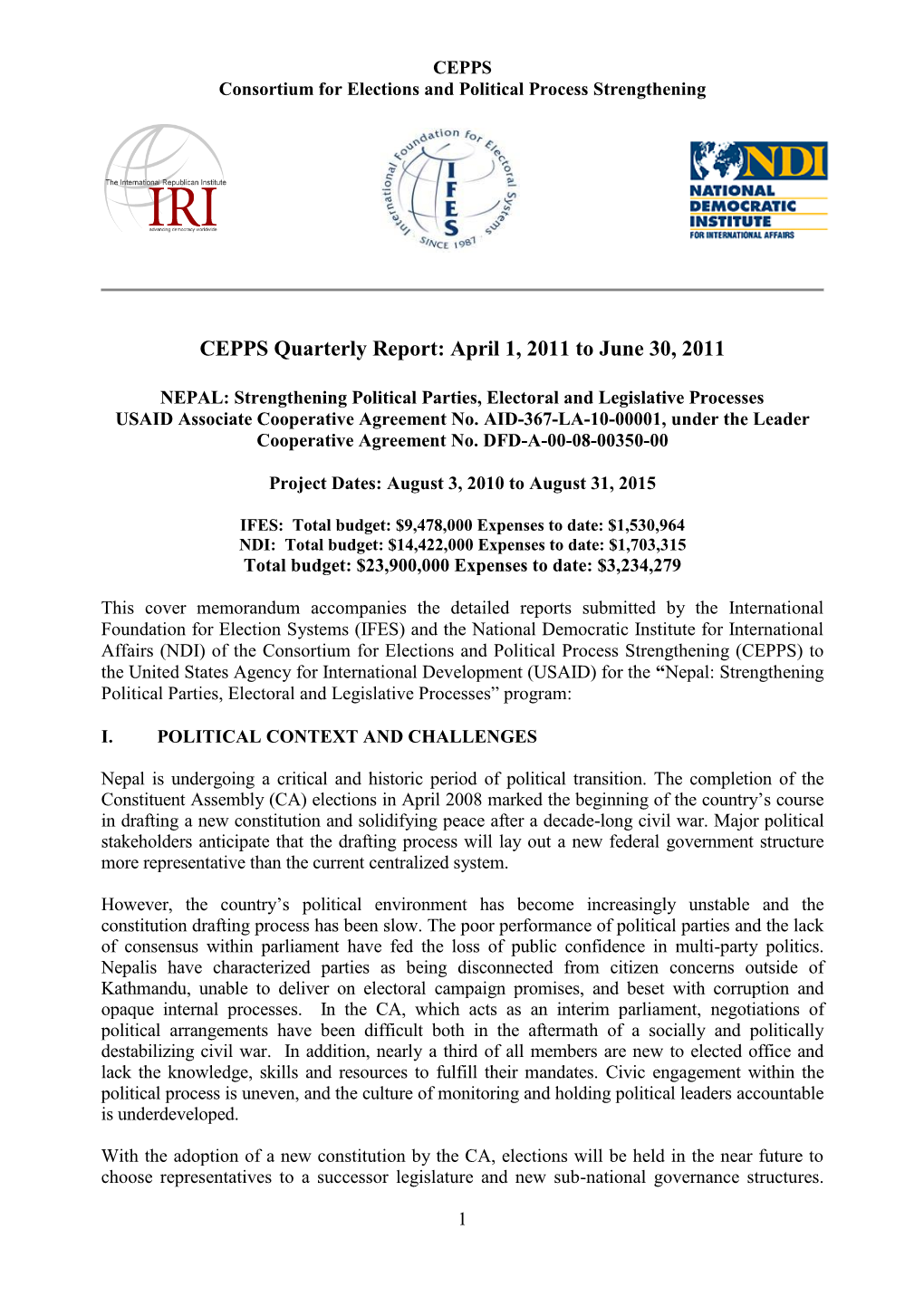 CEPPS Quarterly Report: April 1, 2011 to June 30, 2011