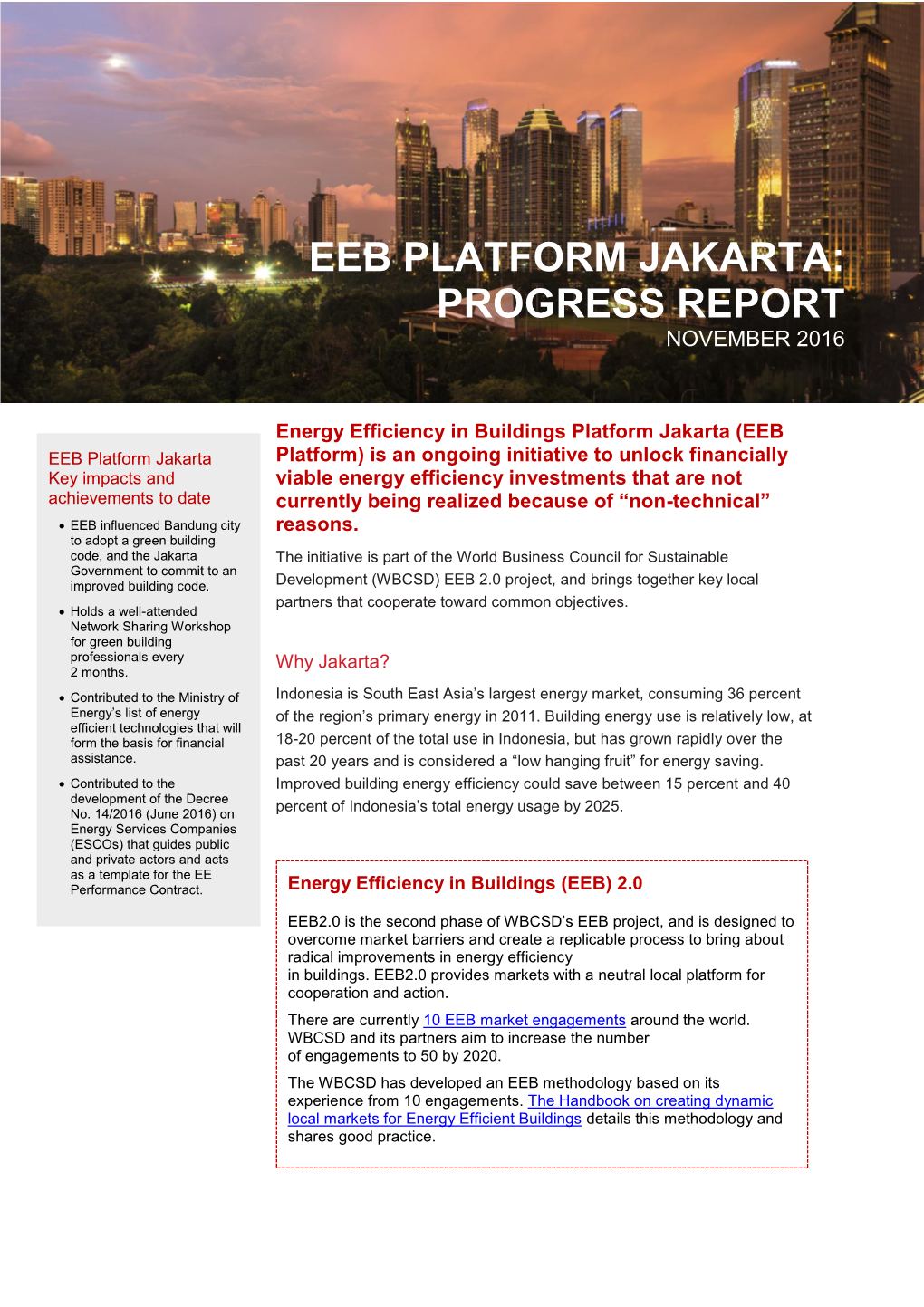 Eeb Platform Jakarta: Progress Report November 2016