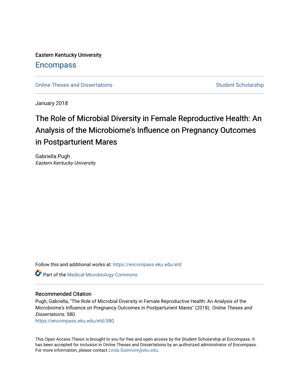 The Role of Microbial Diversity in Female Reproductive Health: an Analysis of the Microbiome's Influence on Pregnancy Outcomes in Postparturient Mares
