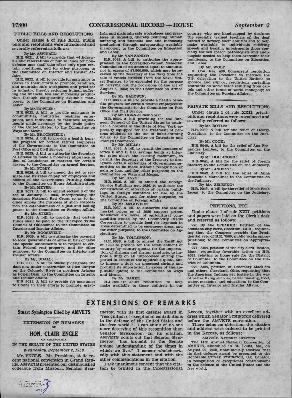 Senate the 14Th A.Nnual National Convention of in the SENATEOF the UNITED STATES Unique Understanding of the Times in AMVETS, Assembled in St