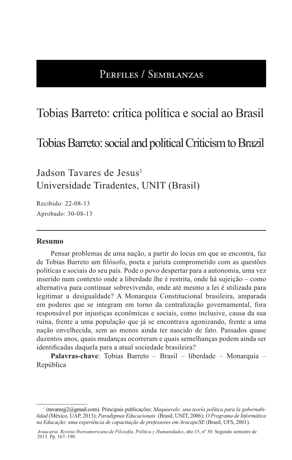 Tobias Barreto: Crítica Política E Social Ao Brasil