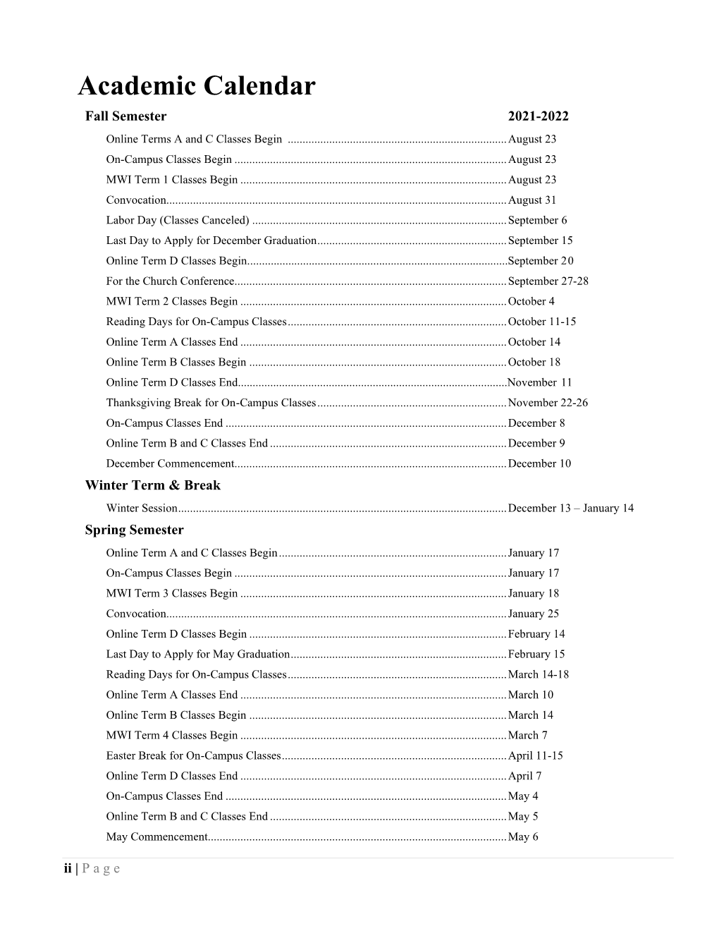 2021-22 Academic Calendar