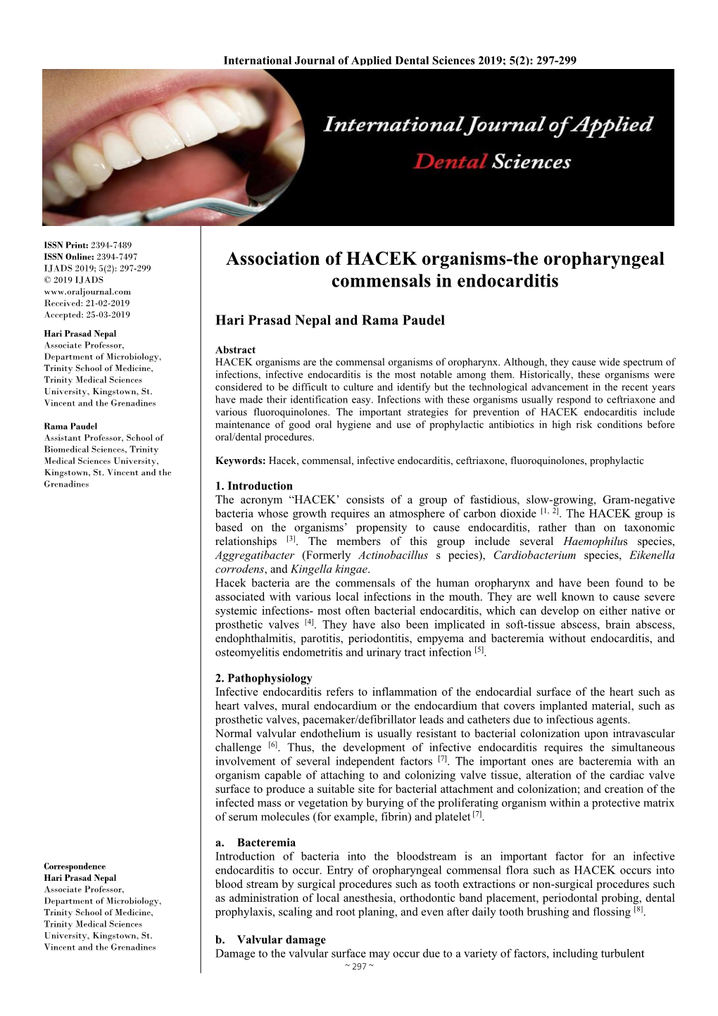 Association of HACEK Organisms-The Oropharyngeal Commensals In