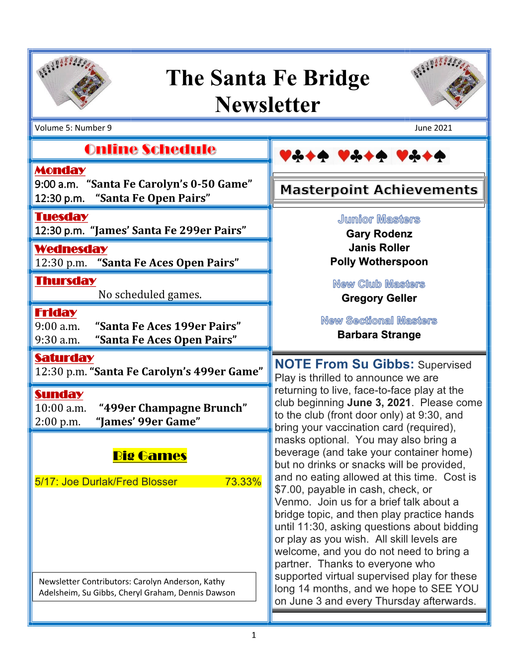 The Santa Fe Bridge Newsletter Volume 5: Number 9 June 2021