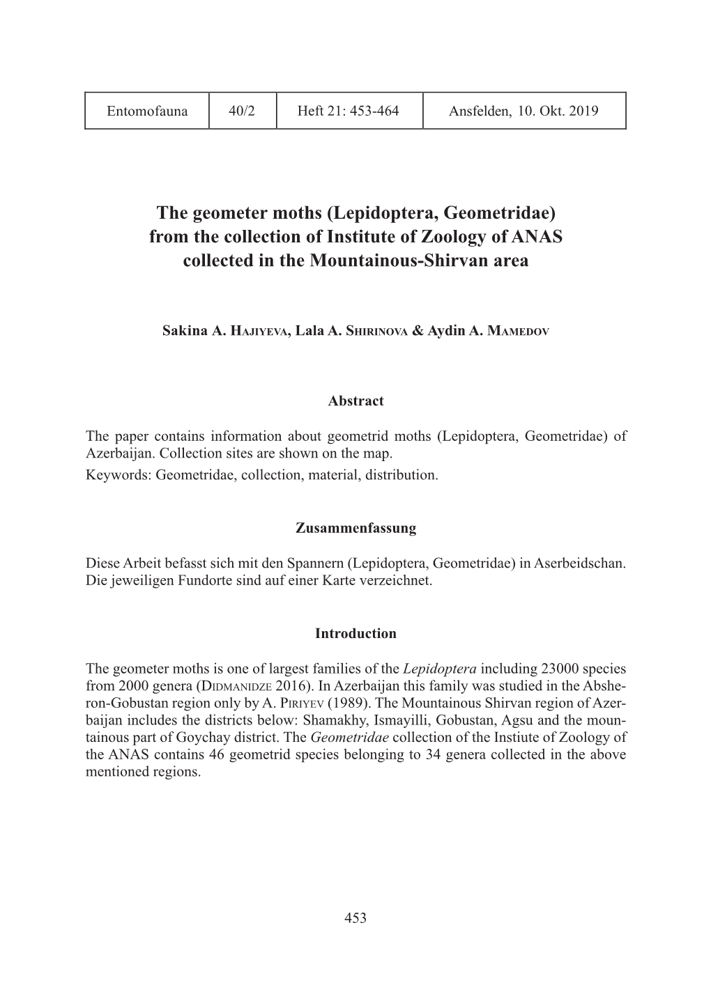 The Geometer Moths 03.Indd 1 16.09.19 15:49 Material and Methods