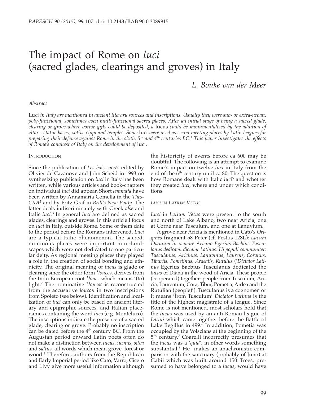 The Impact of Rome on Luci (Sacred Glades, Clearings and Groves) in Italy