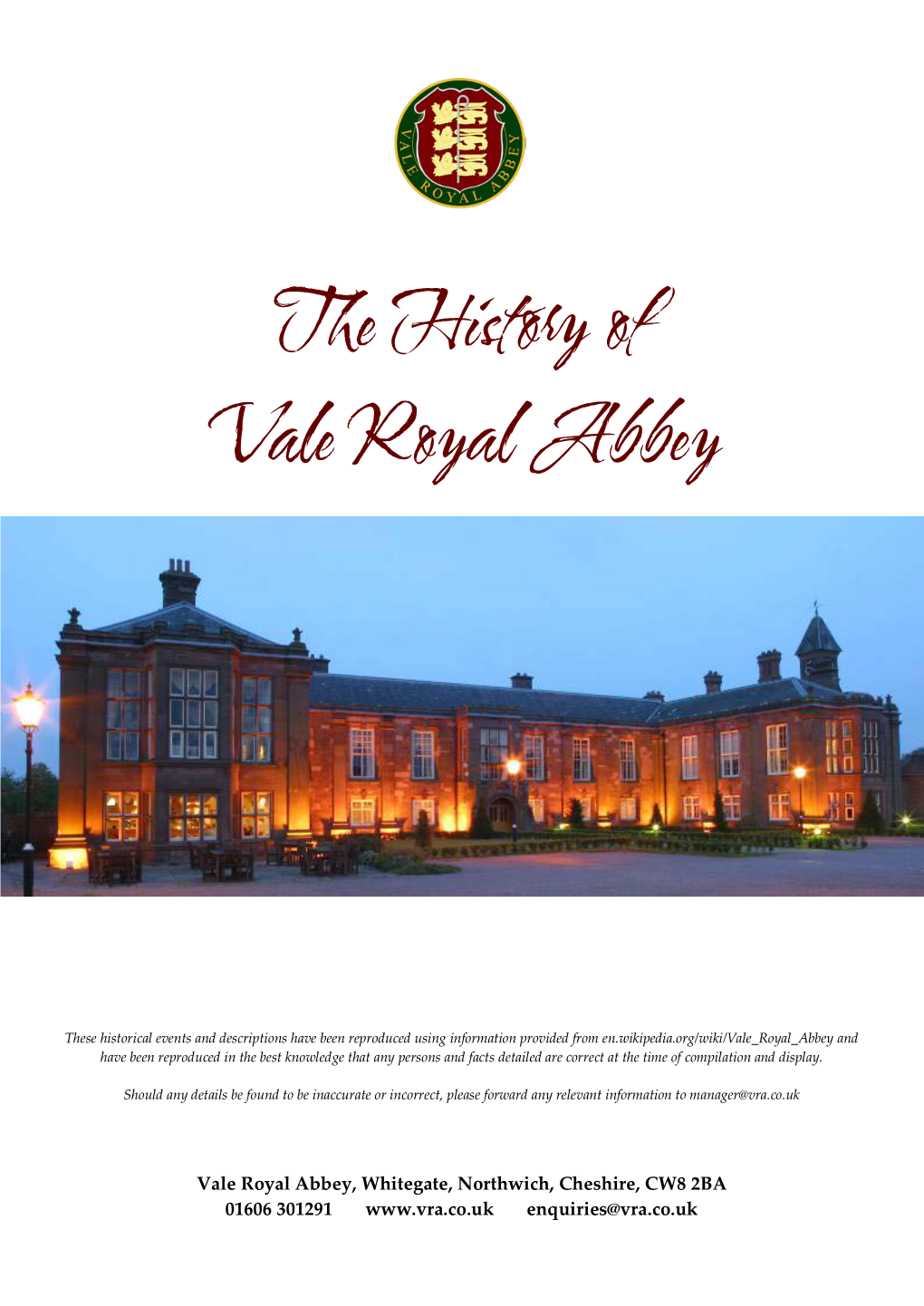 The History of Vale Royal Abbey