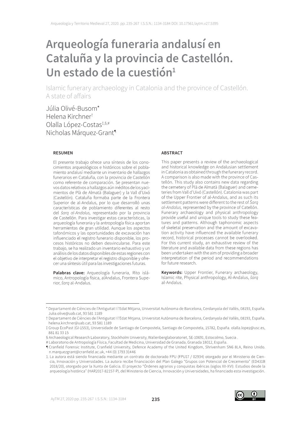 Arqueología Funeraria Andalusí En Cataluña Y La Provincia De Castellón