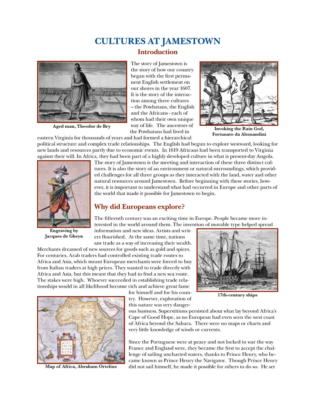 CULTURES at JAMESTOWN Introduction