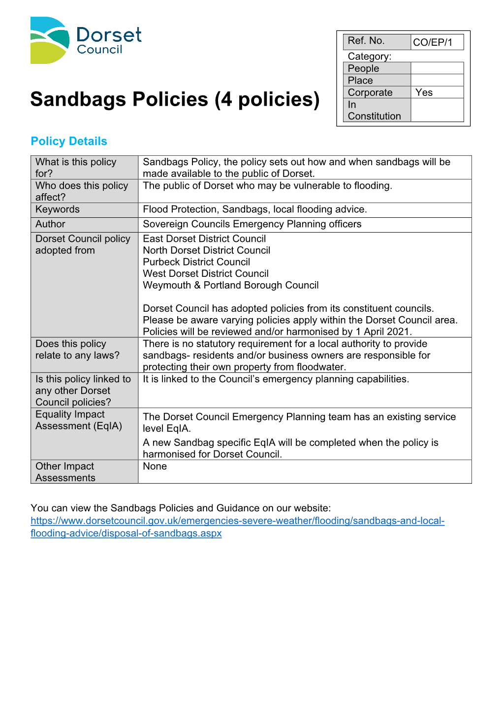 Sandbags Policies (4 Policies) in Constitution