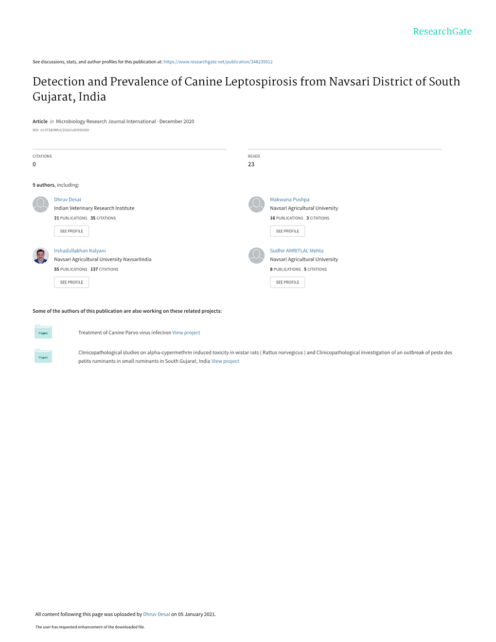 Detection and Prevalence of Canine Leptospirosis from Navsari District of South Gujarat, India