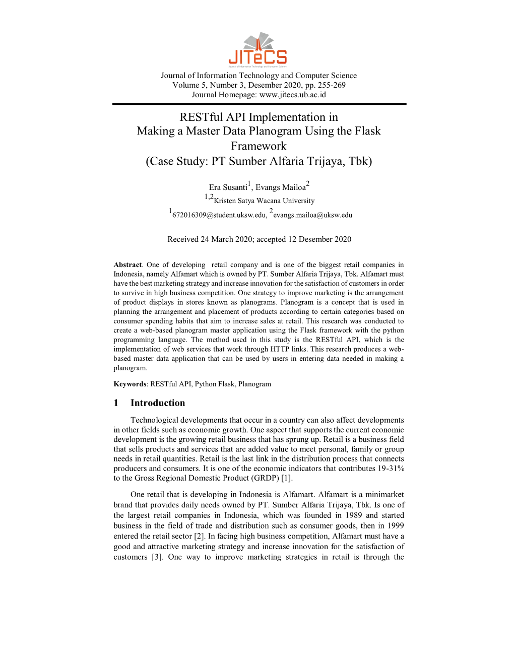 Restful API Implementation in Making a Master Data Planogram Using the Flask Framework (Case Study: PT Sumber Alfaria Trijaya, Tbk)